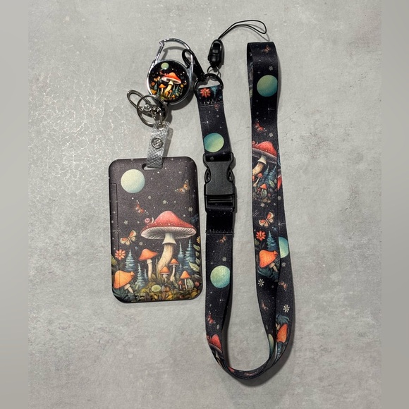 Mushroom Lanyard for ID Badge with Retractable Wheel Clip Breakaway - Picture 6 of 9